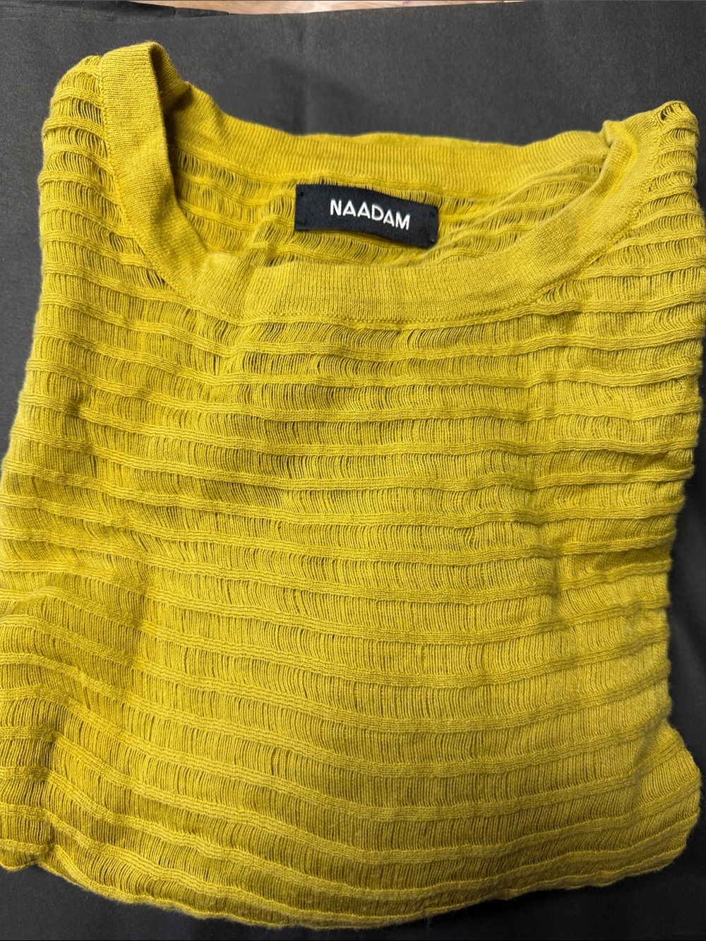 NAADAM Chartreuse Textured Short Sleeve Ruffle Top Oversized Fit #121